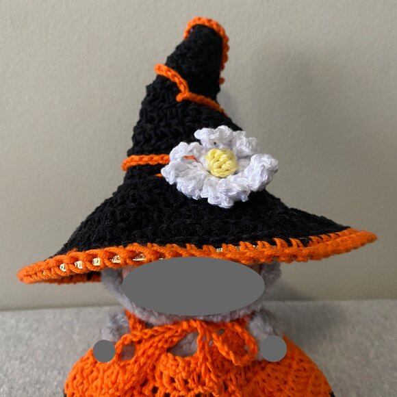 Handmade Crochet Halloween Orange Black Witch Outfit for 17cm Doll 2-Piece Set - Picture 5 of 9